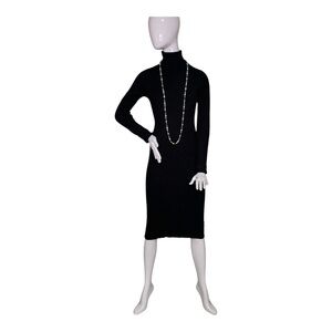 Rocorose Fine Knit Ribbed Long Sleeve Turtleneck Sweater Dress Black Size S